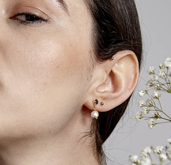 Danica Gold And Gemstone Freshwater Pearl Stud Earrings, 1 of 3