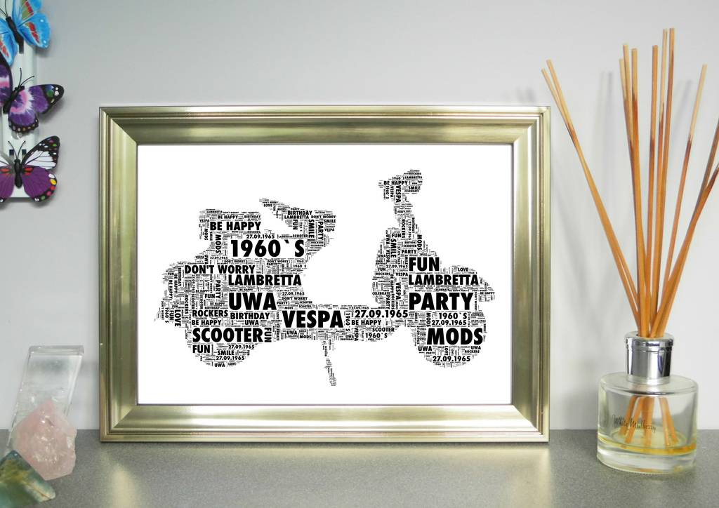Personalised Retro Scooter Word Cloud Print, 1 of 2