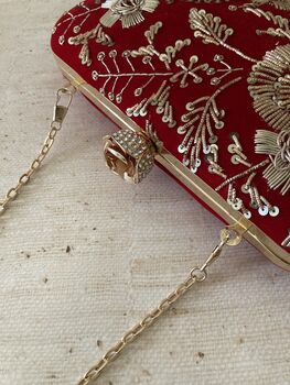 Red Handcrafted Velvet Clutch Bag, 9 of 10