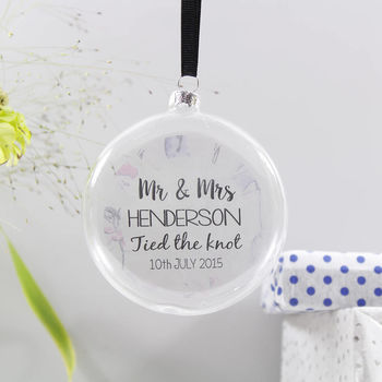 Personalised 'Wedding' Patterned Flat Glass Bauble, 4 of 7