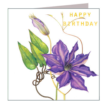 Gold Foiled Clematis Birthday Card, 2 of 3