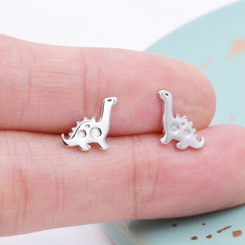Cute Dinosaur Stud Earrings In Sterling Silver, 2 of 11