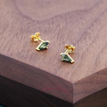 Natural Kite Cut Moss Agate Stud Earrings In Sterling Silver, 3 of 8