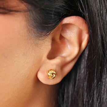 Sterling Silver Tiny Knot Stud Earrings In Gold, 2 of 4