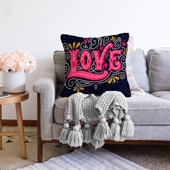 Love Text Cushion Cover With Graffiti Style On Black, 2 of 4