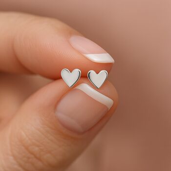 Tiny Sterling Silver Heart Stud Earrings, 3 of 8