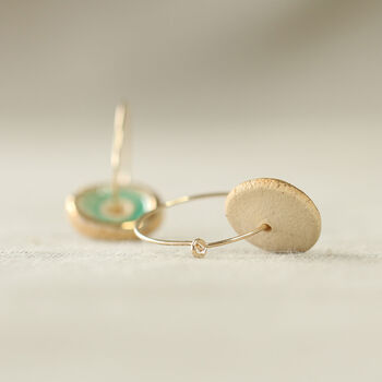 Ceramic, Glass And Gold Emerald Pool Hoop Earrings, 3 of 6