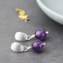 Brushed Sterling Silver And Amethyst Stud Earrings, thumbnail 3 of 9