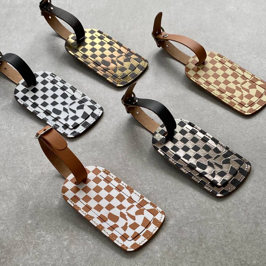 Checkerboard Recycled Leather Travel Tag, 1 of 2
