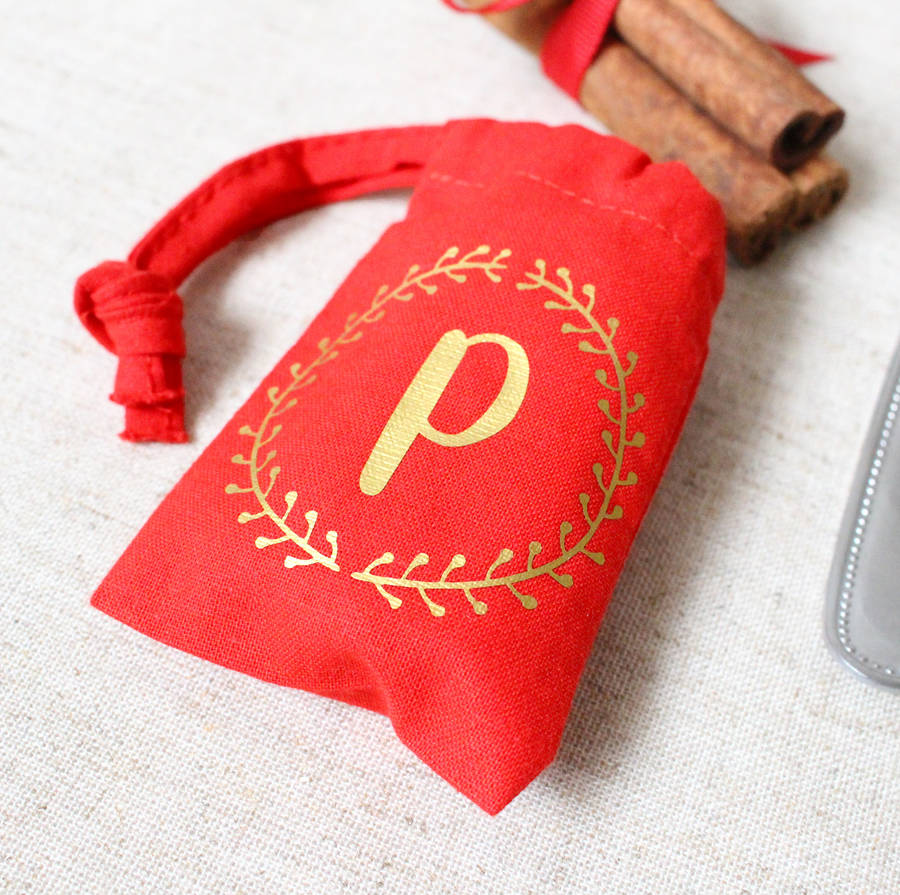 Wreath Initial Christmas Table Favour Bag By Precious Little Plum