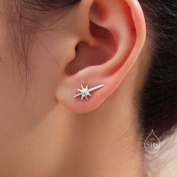 Sterling Silver Starburst Ear Crawler Earrings, 5 of 11