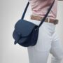 Crossbody Navy Dark Blue Loop Closure Leather Saddle Bag Maya, thumbnail 2 of 5