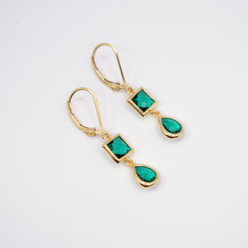 Emerald Green Deco Drop Earrings, 2 of 5