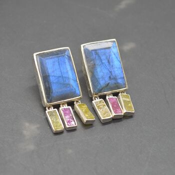 Labradorite, Raw Tourmaline Handmade Silver Earrings, 2 of 9