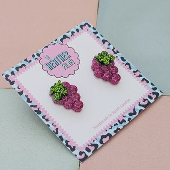 Bunch Of Grapes Glitter Stud Earrings, 2 of 4