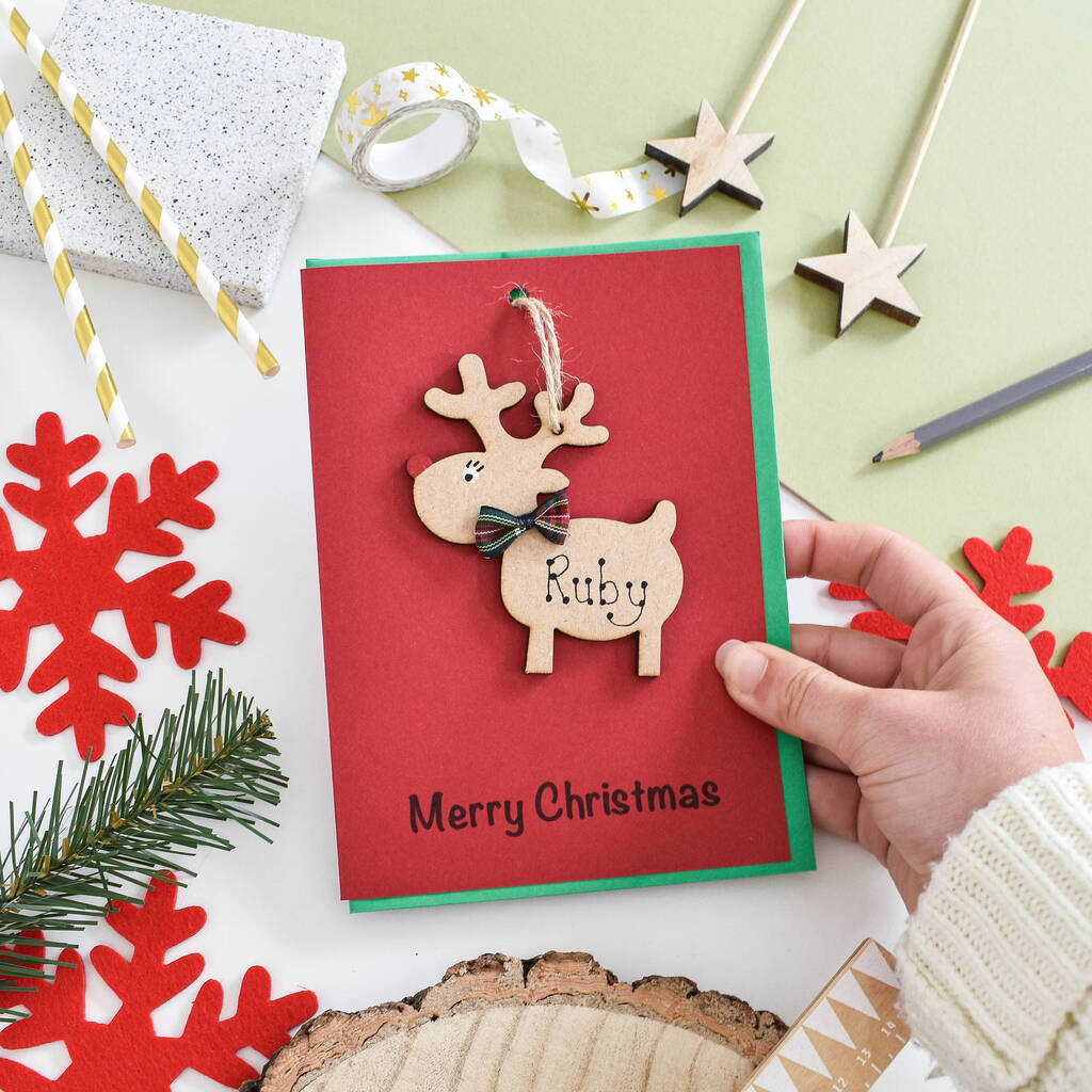 Personalised Reindeer Decoration Christmas Card, 1 of 6