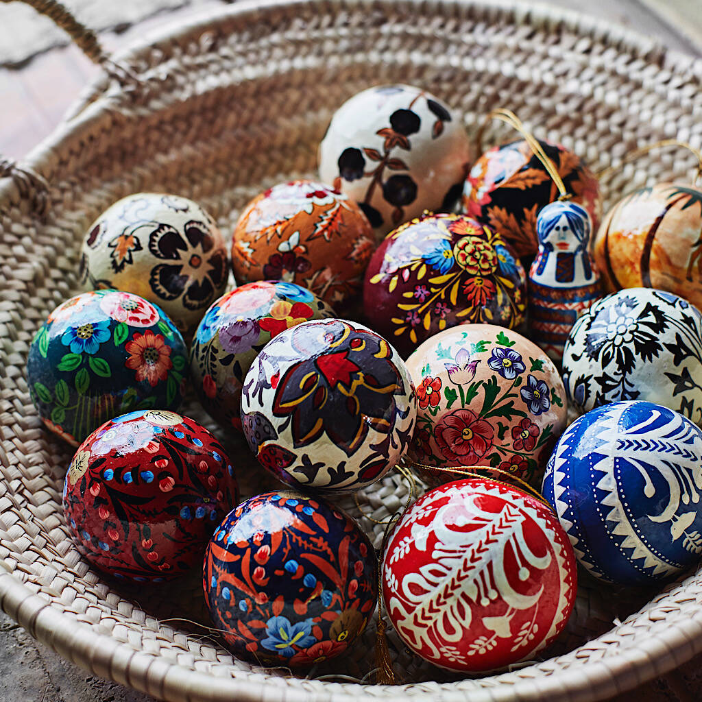 Set Of Three Hand Painted Paper Mache Balls By The Forest & Co