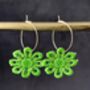 Green Lace Flower Hoop Earrings, thumbnail 2 of 3