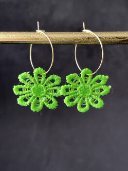 Green Lace Flower Hoop Earrings, 2 of 3