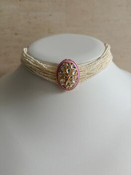 Pink Choker Gold Plated Meenakari Set, 8 of 8