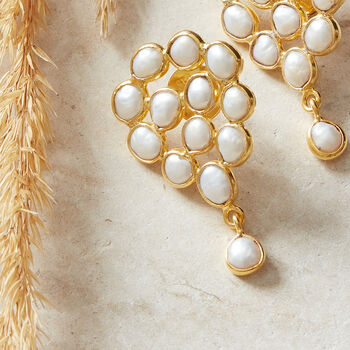 Pearl Cluster Teardrop Shaped Stud Earrings, 18 K Godl Vermeil, 3 of 6