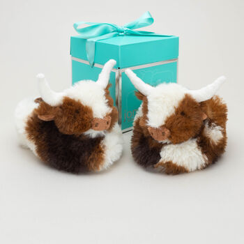 Longhorn Texas Highland Cow Baby Newborn Slippers, Boxed, 2 of 11