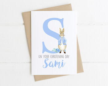 Personalised Christening Card Blue Rabbit, 3 of 4