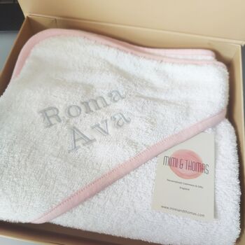Personalised Baby Cotton Hooded Towel Newborn Gift, 9 of 12