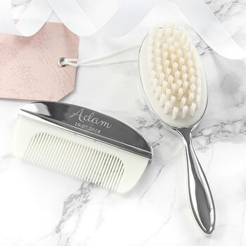 Personalised Silver Plated Baby Brush And Comb Set, 6 of 8