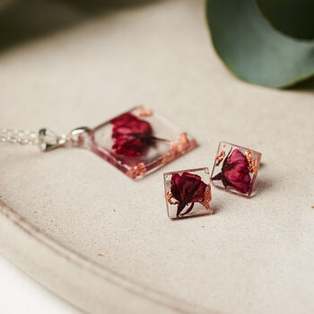 Sterling Silver Preserved Rose Stud Earrings, 2 of 5