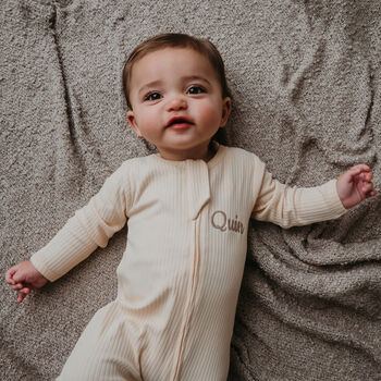 Organic Cotton Personalised Zip Up Baby Romper/Sleepsuit, 2 of 8