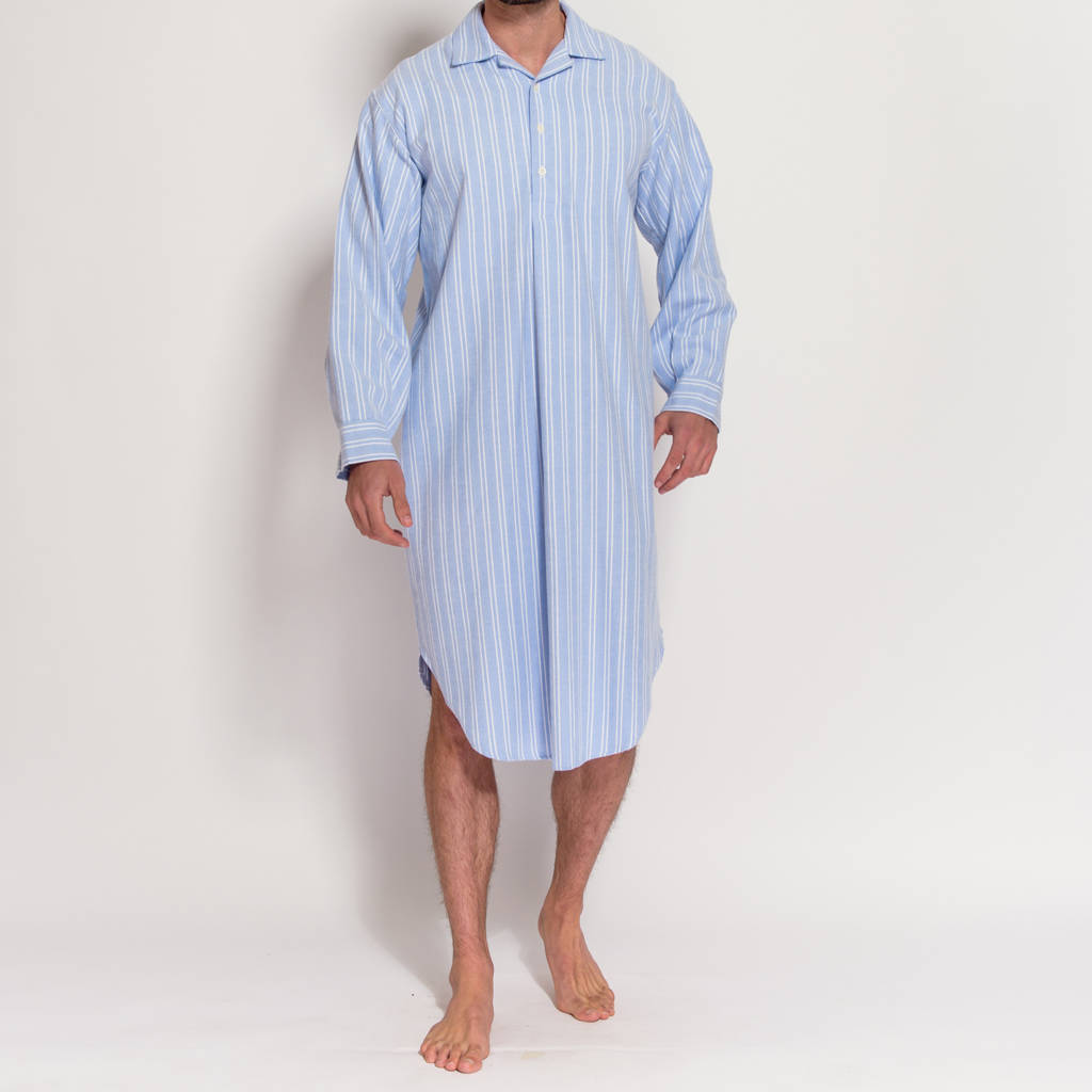Men's Blue And White Striped Flannel Nightshirt By BRITISH BOXERS