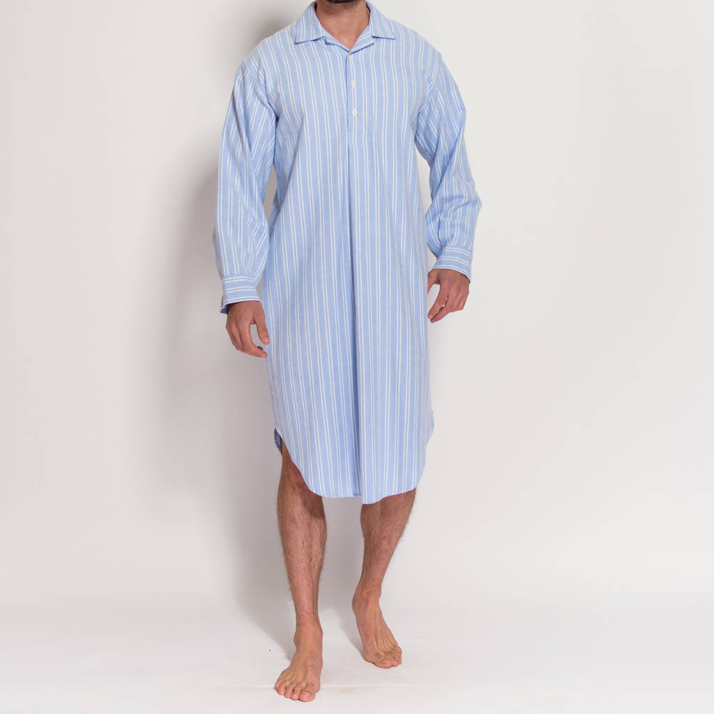 Men's Blue And White Striped Flannel Nightshirt By BRITISH BOXERS ...