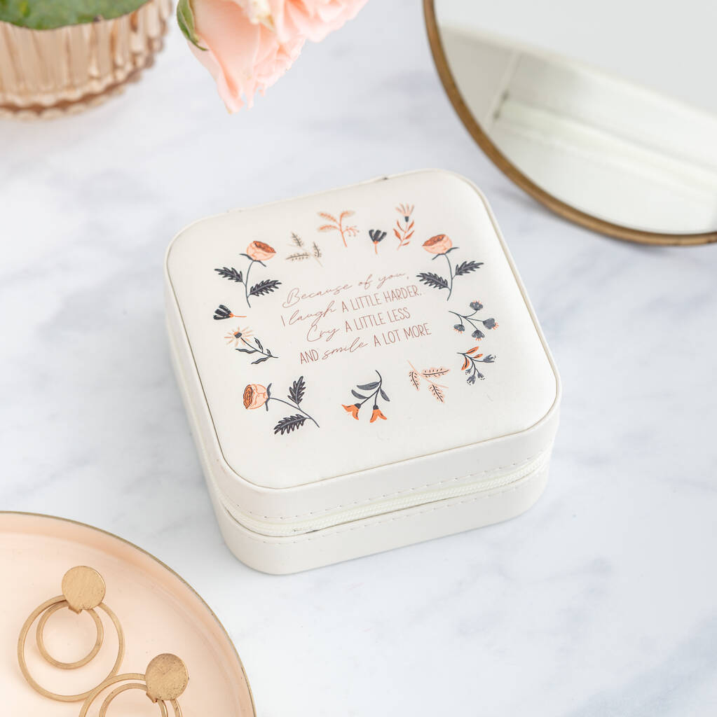 Floral Friendship Quote Travel Jewellery Box By The Gifting Knot