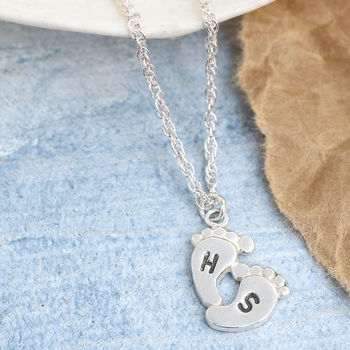 Personalised New Mum Pendant. Baby Feet Charm Necklace, 9 of 12
