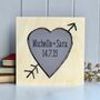 Love Heart With Names And A Date Printed On Wood, thumbnail 1 of 11