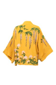 Wisteria And Chrysanthemum Mustard Embroidered Short Kimono, 8 of 8