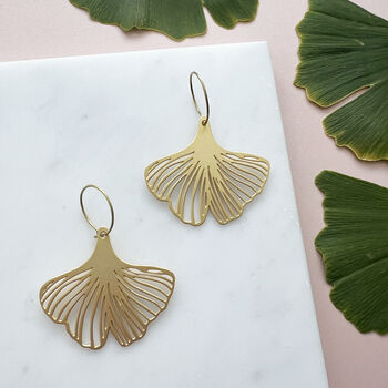 Gingko Leaf Plant Hoop Earrings Gold And Silver Plated, 3 of 6