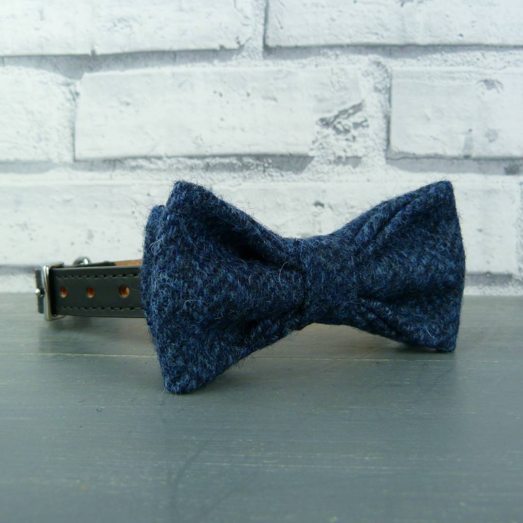 navy herringbone tweed dog bow tie by moaning minnie
