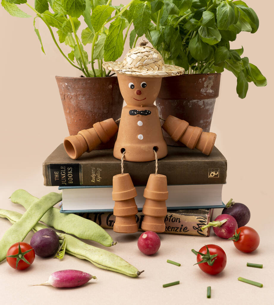 Terracotta Plant Pot Man With Gift Box, 1 of 6