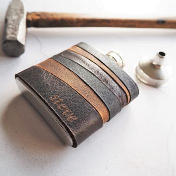 Personalised Rugged Leather Hip Flask, 3 of 6