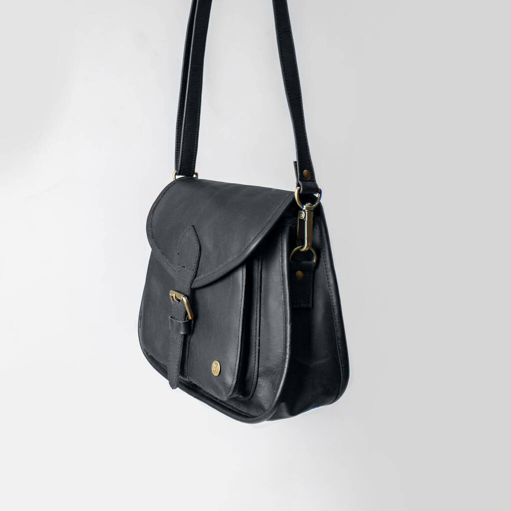 Personalised Leather Classic Saddle Bag In Black By MAHI Leather ...