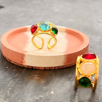 Gold Plated Adjustable Gemstone Ring, 2 of 7