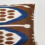 Square Ikat Silk Cushion Blue, Brown And White Abstract Design, thumbnail 5 of 10