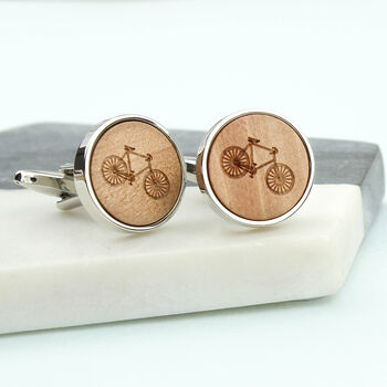 Personalised Carved Wooden Bicycle Cufflinks, 4 of 10