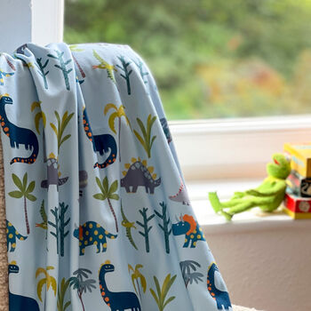 Soft Cosy And Cuddly Kids Toddler Blanket Dinosaur Blue, 4 of 5