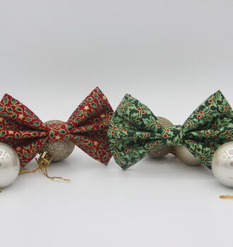 Red And Gold Holly Christmas Dog Bow Tie, 5 of 12