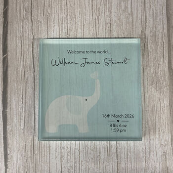 Personalised Blue Elephant Baby Acrylic Block Keepsake, 3 of 6