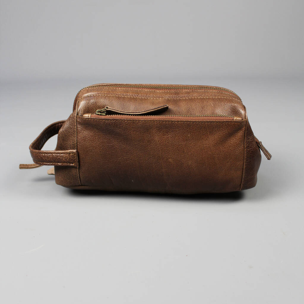 personalised leather wash bag by vintage child | notonthehighstreet.com