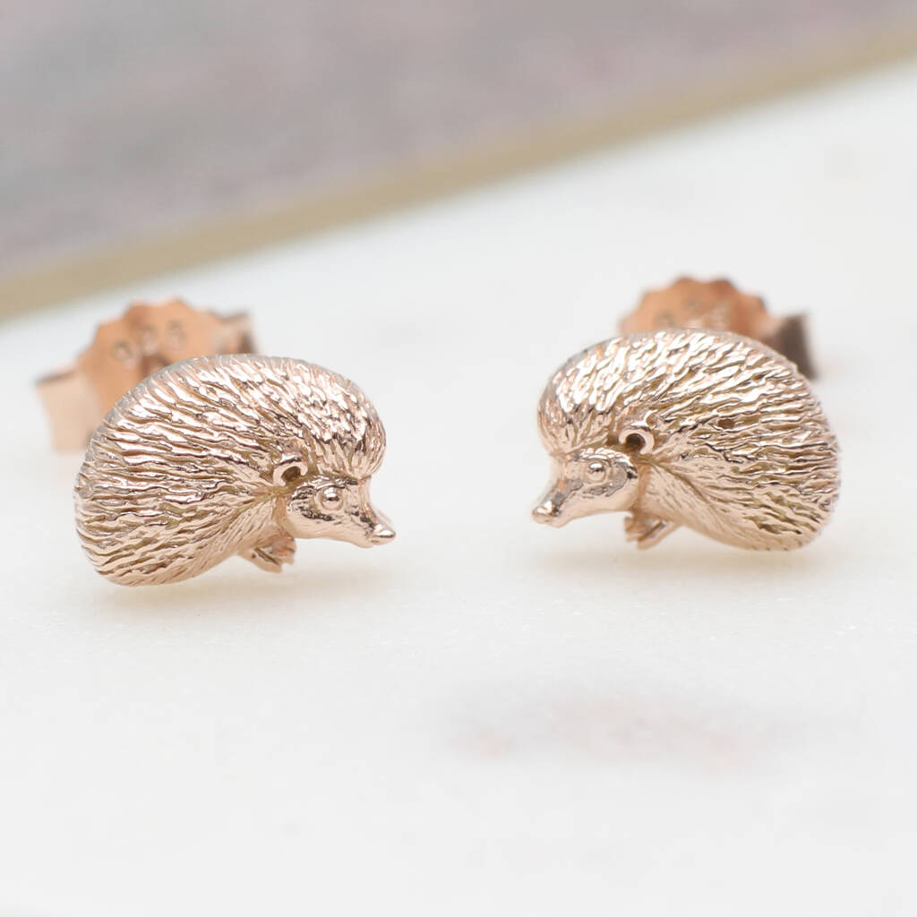 18ct Gold Plated Or Silver Baby Hedgehog Stud Earrings, 1 of 8